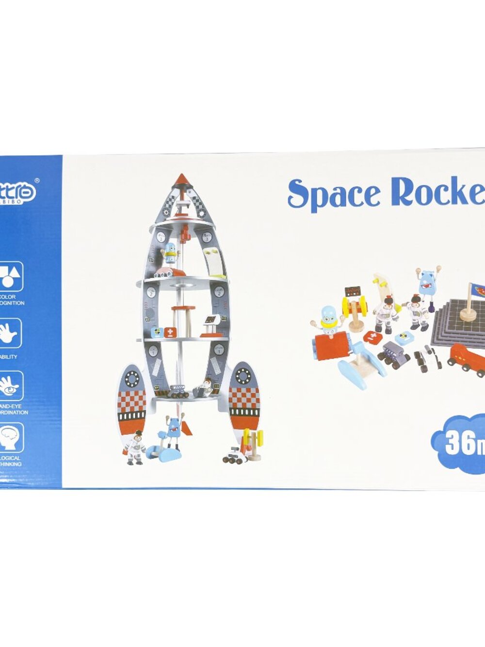 Large Wooden Rocket Ship Playset for Kids, Montessori Space Astronaut Toy - Picture 12 of 16